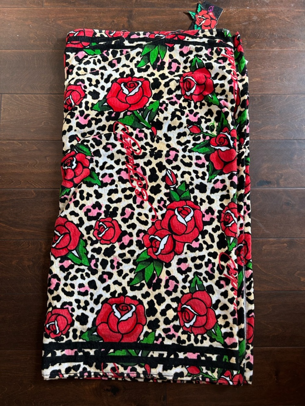 Ed Hardy Beach Towel Brand New Tigers 36”x72” Leopard Print Roses